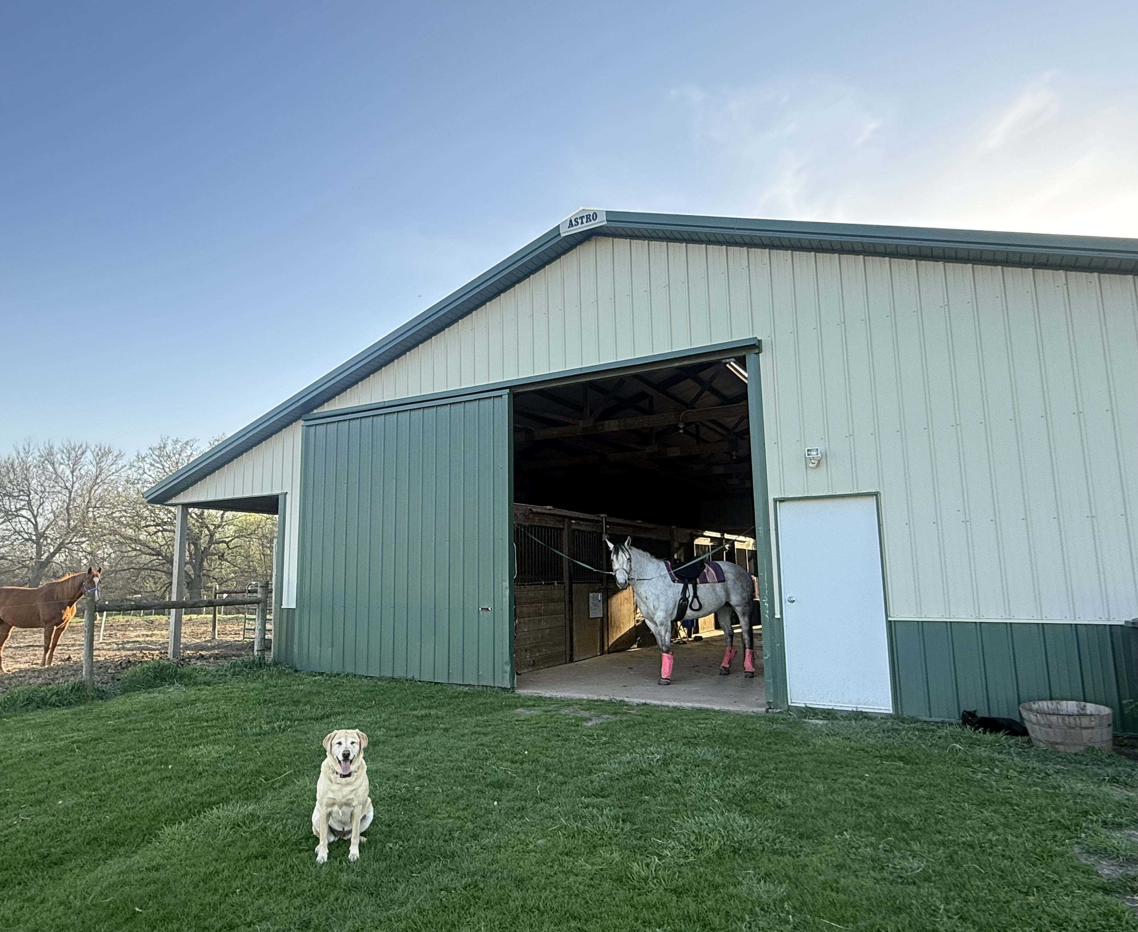 Wide shot of the barn and farm at Outdoor Equestrian